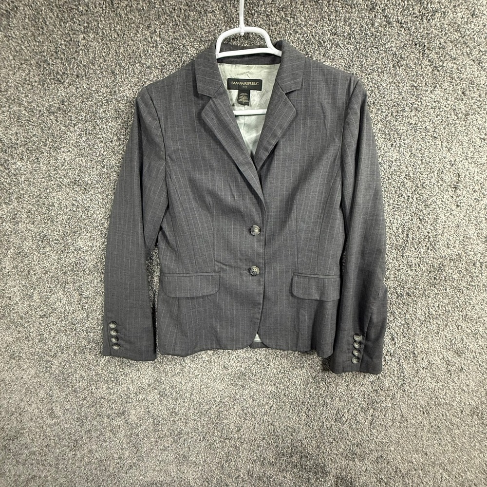 Banana Republic Womens Grey Pinstripe Wool Blend 2-Button Blazer Jacket Size 6
